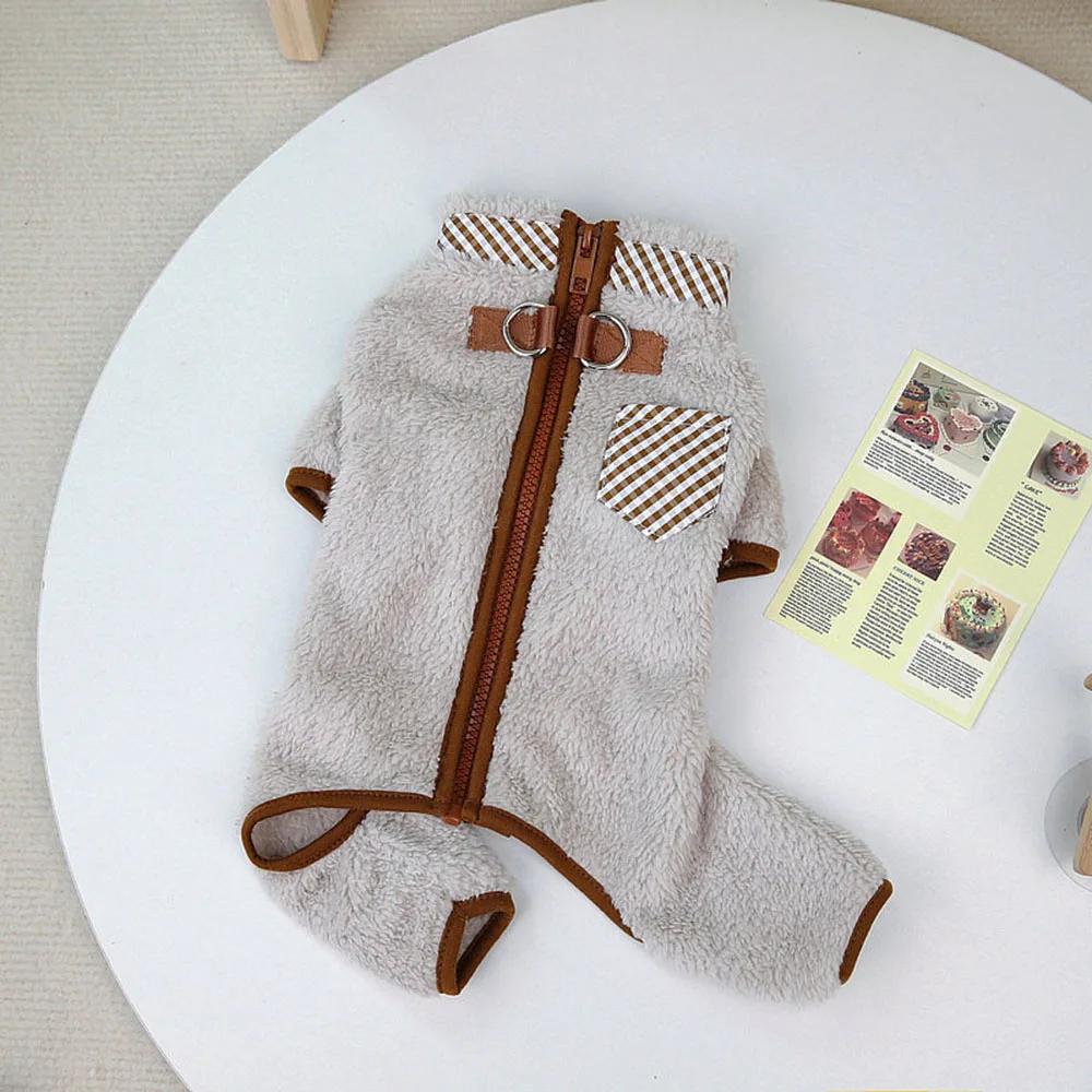 Hunde-Wintermantel, weicher Fleece-Pyjama, warme Haustierjacke, Weste mit Leine, D-Ring, gemütlicher Einteiler, Overall, Bekleidungsoutfit, Kleidung für Hunde S graue