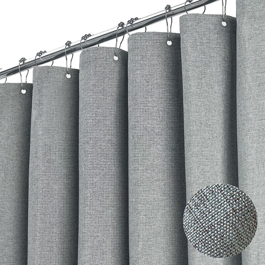 Luxuriöser Duschvorhang aus Leinen mit silbernen Metallhaken, wasserdichter Badevorhang aus dickem Stoff für das Badezimmer, Badewanne, große Badeabdeckung W180xH200cm grau