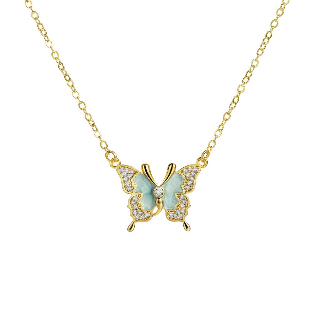 Koreanische einfache Schmetterling Halskette Student Mädchen schöne exquisite Geschenk Mode Halskette Charm Party vielseitige funkelnde Halskette Geschenk Pullover Kette blau