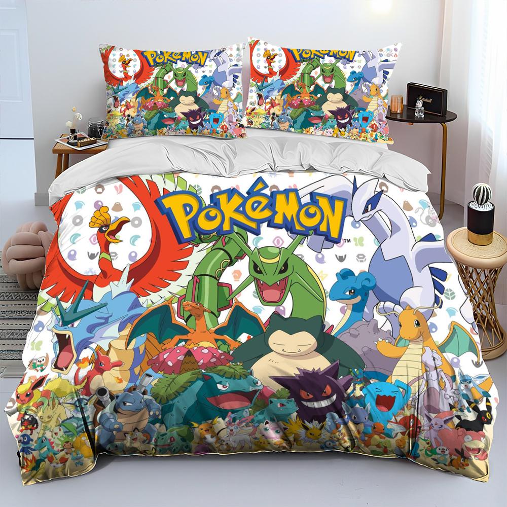 3D Cartoon Pikachu Pokemon Monster Bettdecke Bettwäsche Set Bettbezug Bett Set Steppdecke Bezug Kissenbezug Queen Bettwäsche Set Erwachsene Kinder 150*200cm 3pcs