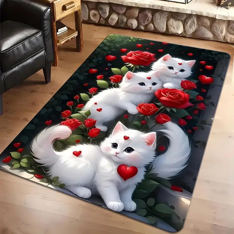 Elegante Katzenliebhaber Teppiche Florales Yin Yang Design Rosenmuster Teppiche für Gemütliches Wohnzimmer Schlafzimmer Heimdeko 40x60cm