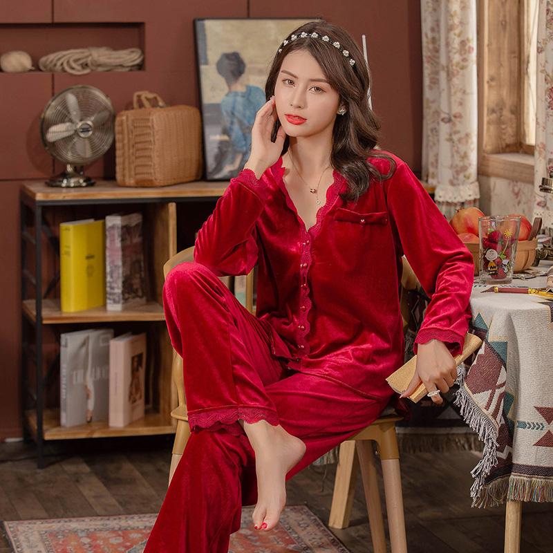 Plus Übergroßer Pyjama Spitze Damen Samt Pyjama Dicker Pyjama Damen Pyjama Pyjama Set Warmer Brautjungfern Pyjama Pyjama Set 5XL