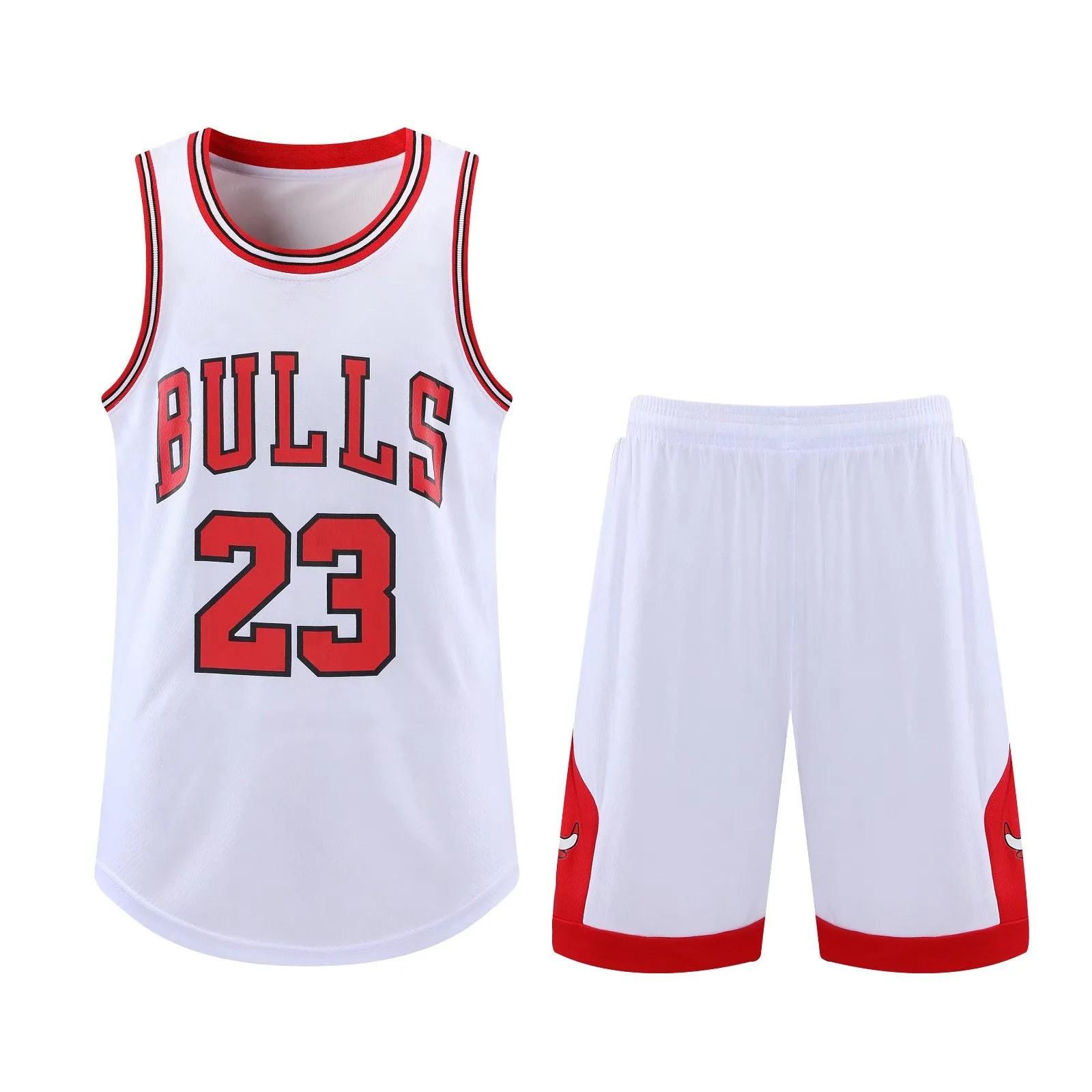 Basketball-Kleidung, Kinder-Basketball-Anzug, klassische Oberteile + Hosen, Basketball-Trikots, Anzug-Set S weiß