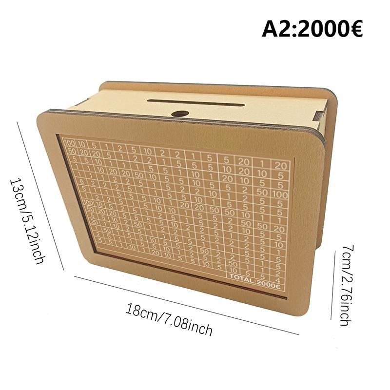 1000/2000/3000 Euro Spardose Sparschwein aus Holz mit wiederverwendbarer Spardose mit Sparziel und Zahlenboxen