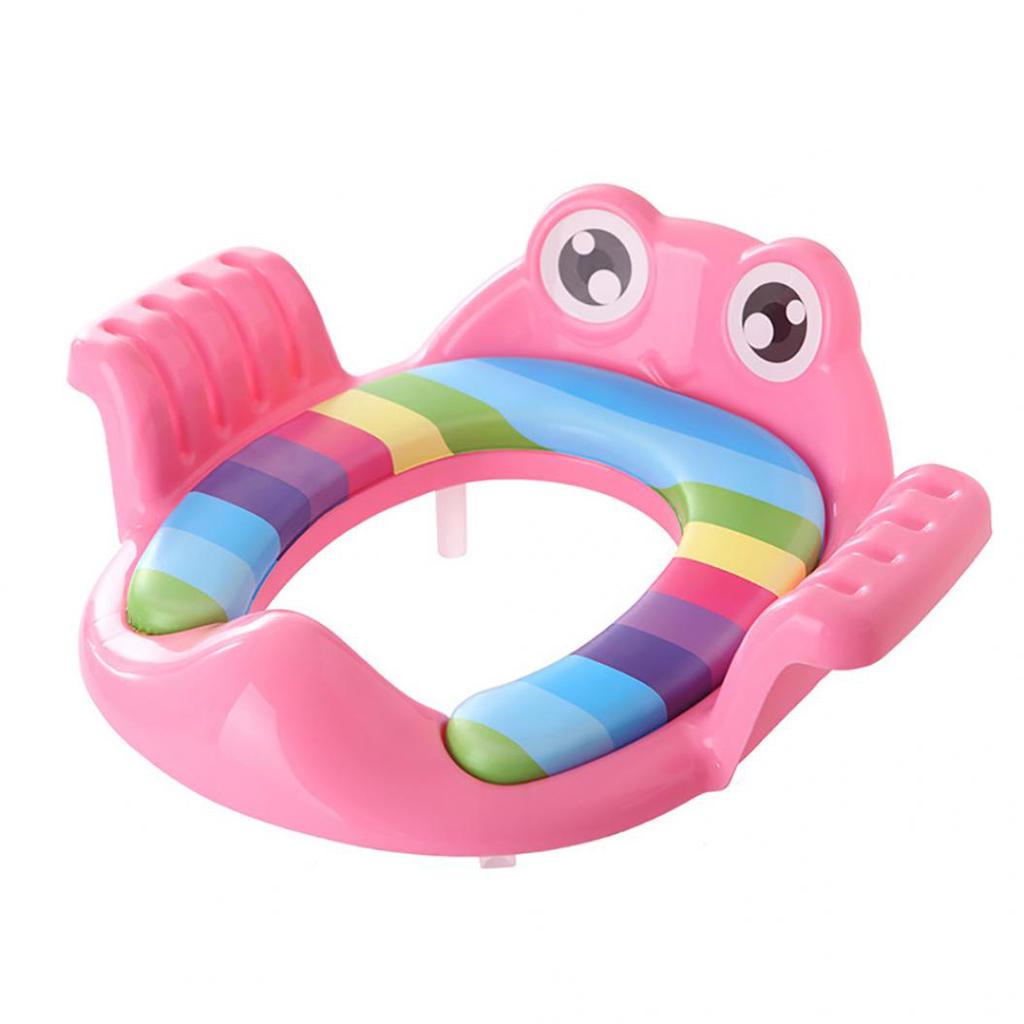 Toilettensitz für Töpfchentraining in Froschform für Babys, Unisex, weich gepolstert, rund, mit Griffen rosa