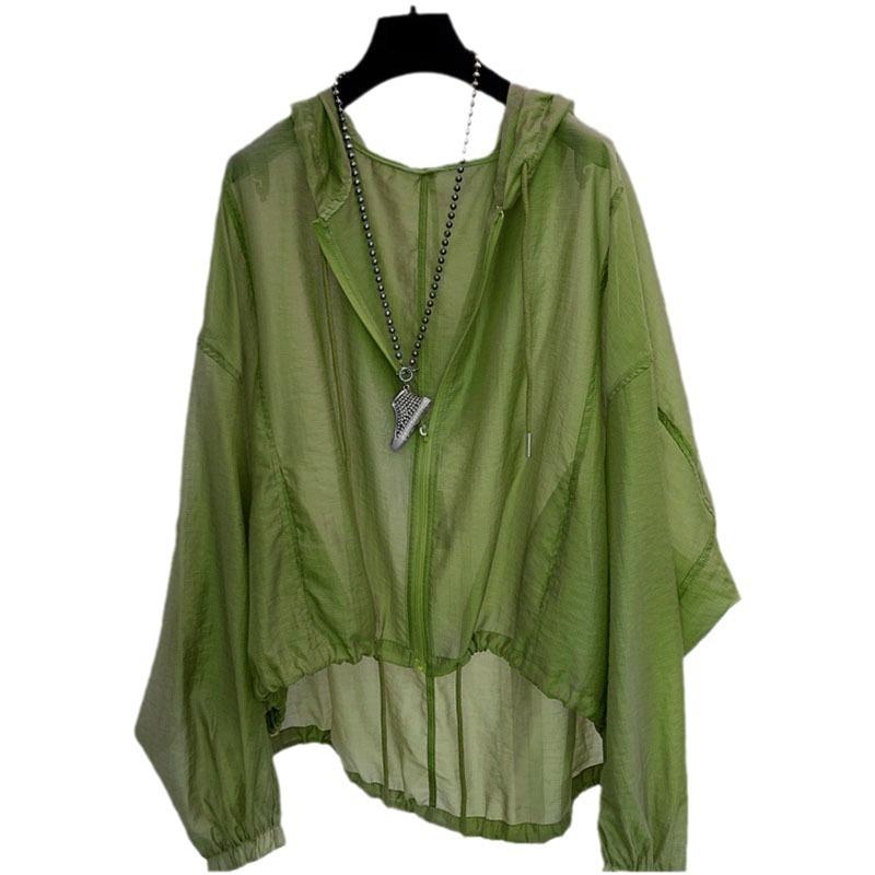 Damen Plaid Kapuzenshirts Damen Sonnenschutz Lose Frühling Einfache Koreanische Mode Lässig Atmungsaktiv Vintage Junge Damen Alle Spiel L grün