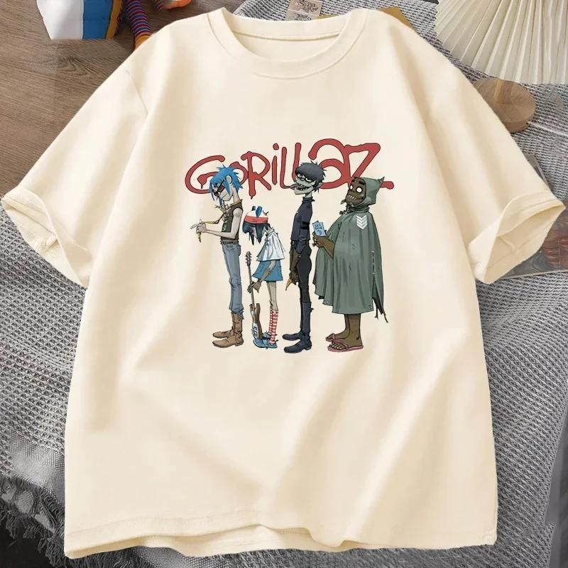 Musikband Gorillaz Punkrock T-Shirt Herren Damen Sommer 90er Rundhalsausschnitt Baumwolle Kurzarm T-Shirt Kleidung Retro Y2K Kleidung T-Shirt L