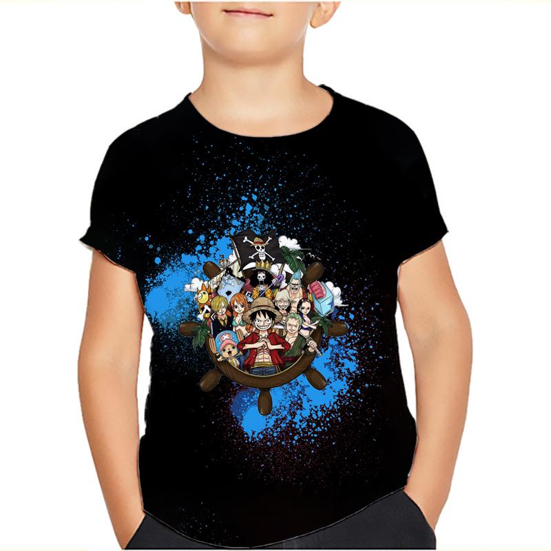 One Piece Luffy T-Shirt Four Emperors Kurzarm Zoro Sanji Chopper Ace Law Tee Kinderkleidung Modekostüme für Kinder Top 120 alice, die blaue