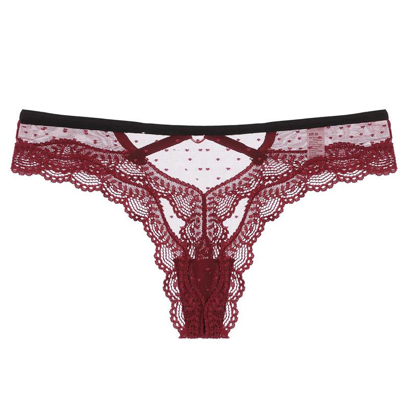CINOON Frauen Sexy Spitze Höschen Transparent Low-taille Unterhose Aushöhlen Tanga Weibliche Nahtlose G-string Unterwäsche Dessous M bordeaux