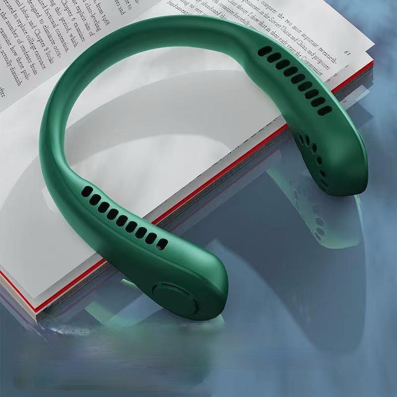 Tragbarer Nackenventilator, freihändiger, flügelloser Ventilator, kühlender persönlicher Ventilator, 3-Gang-Einstellung, wiederaufladbar, USB-betriebener Nackenventilator für den Innen- und Außenbereich grün