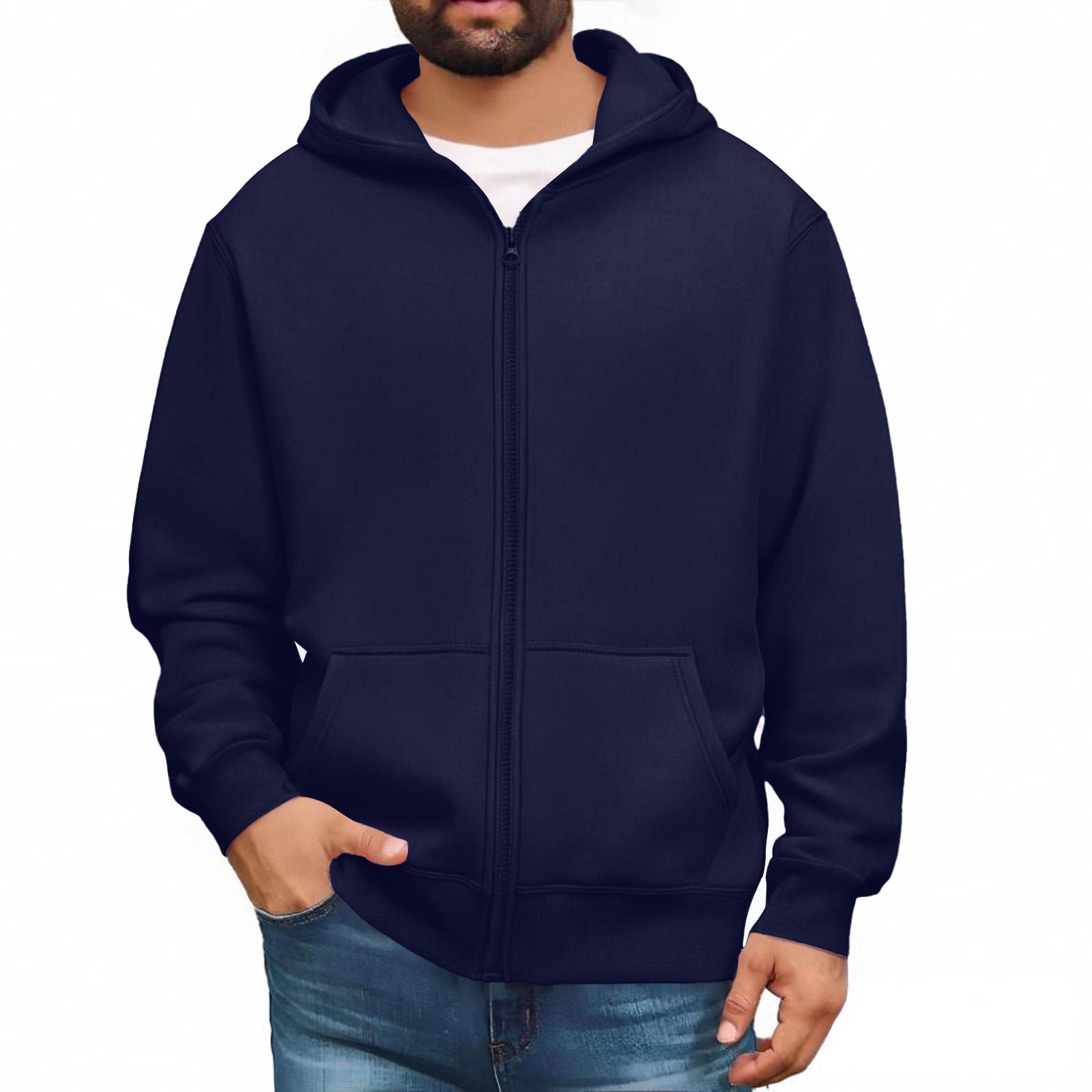 Herren Sweatshirts mit durchgehendem Reißverschluss, langärmlige Pullover-Tops, lässige und große Jacken mit Taschen XXL dunkelblau