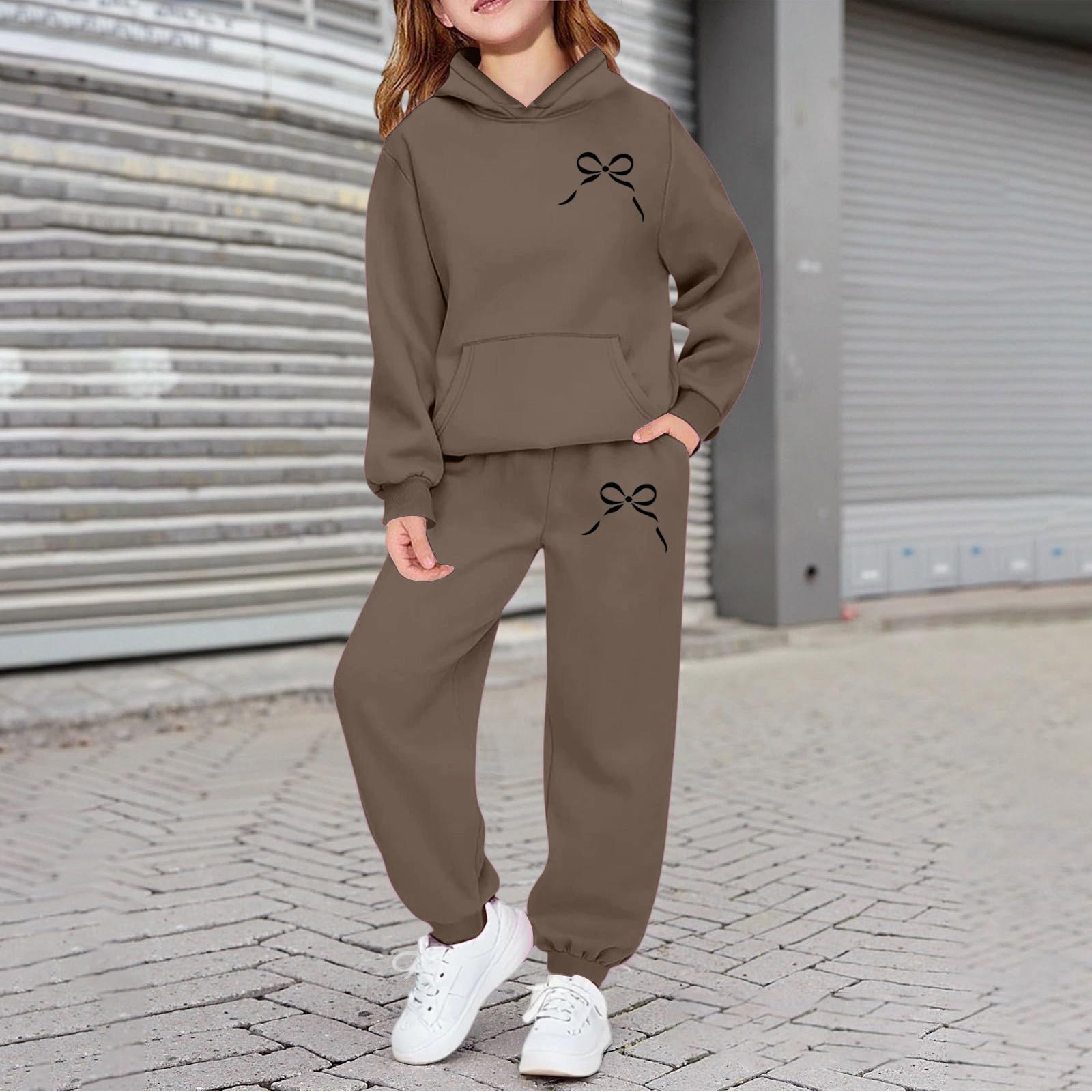 Jungen Mädchen Trainingsanzug Kleidung Kapuzenpullover Jogginghose Trainingsanzug Set Mode Outfit 110 kaffeebraun