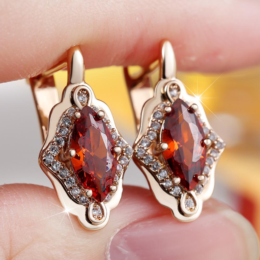Exquisite Markisen-Schliff Rote Zirkon Tropfenohrringe für Damen Luxus Hochzeitsaccessoires Feiner Schmuck Neujahrsgeschenk rot/gold
