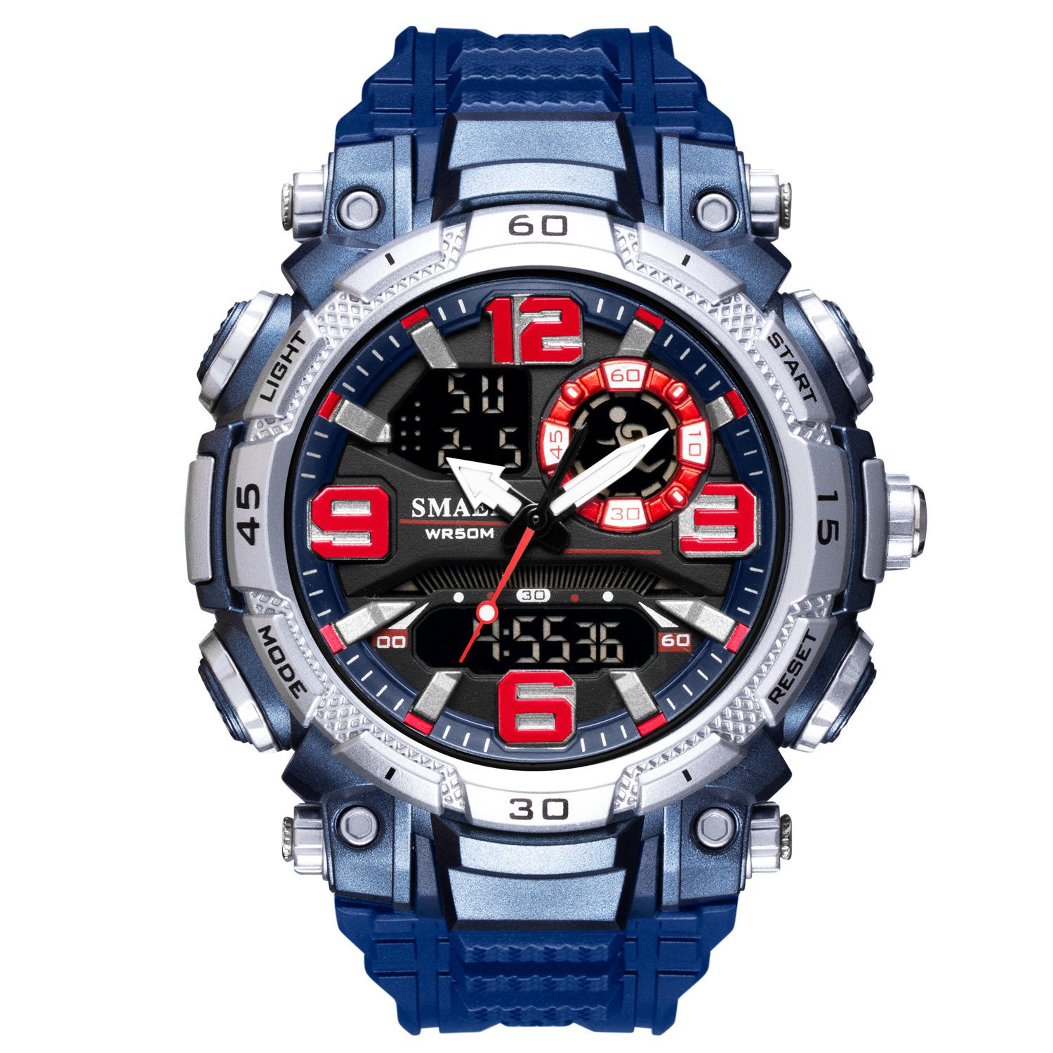 SMAEL Quarzuhr Für Männer Uhr 50M Wasserdichte Stoppuhr Dual Display LED Uhren Männliche Uhr Sport Uhren Digitale Militär armee Uhr NO Package blau