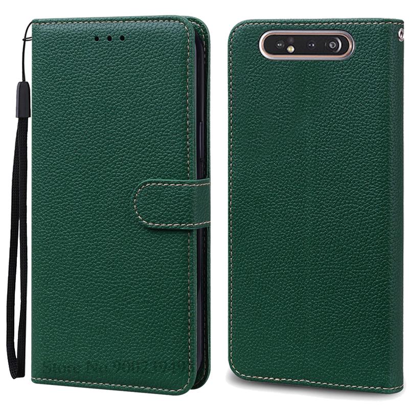 Für Samsung Galaxy A80 Hülle Leder Brieftasche Flip Case Für Samsung A80 SM-A805F Telefonhülle Kartenhalter Abdeckung Für Galaxy A80 Fundas For Samsung A80 dunkelgrüne