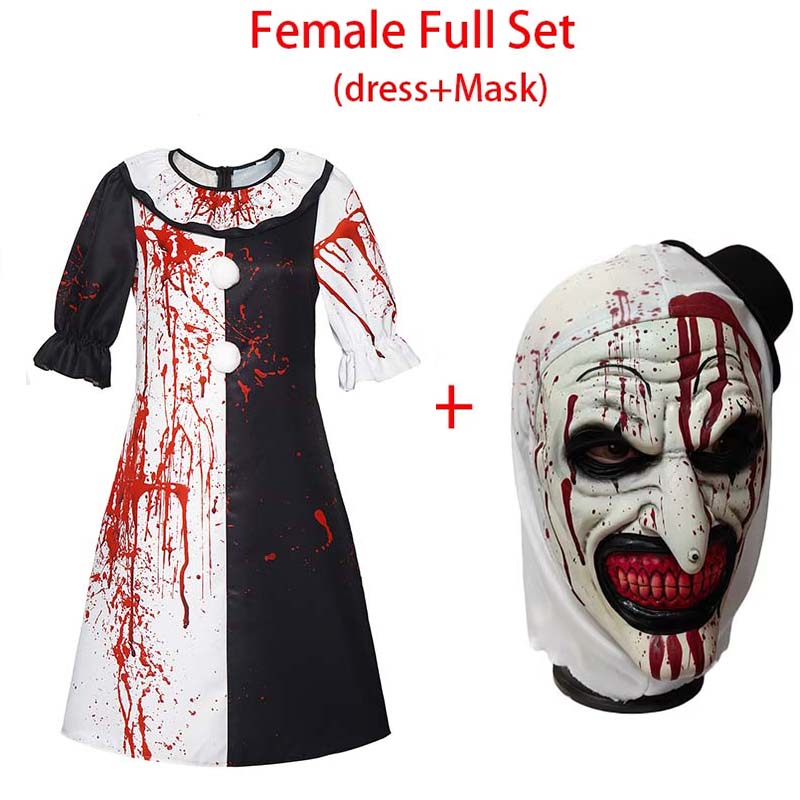 Filmkunst Der Clown Cosplay Kostüm Terrifier 2 Joker Cosplay Blutig Für Männer Frauen Party Halloween Jumpsuit XS gray