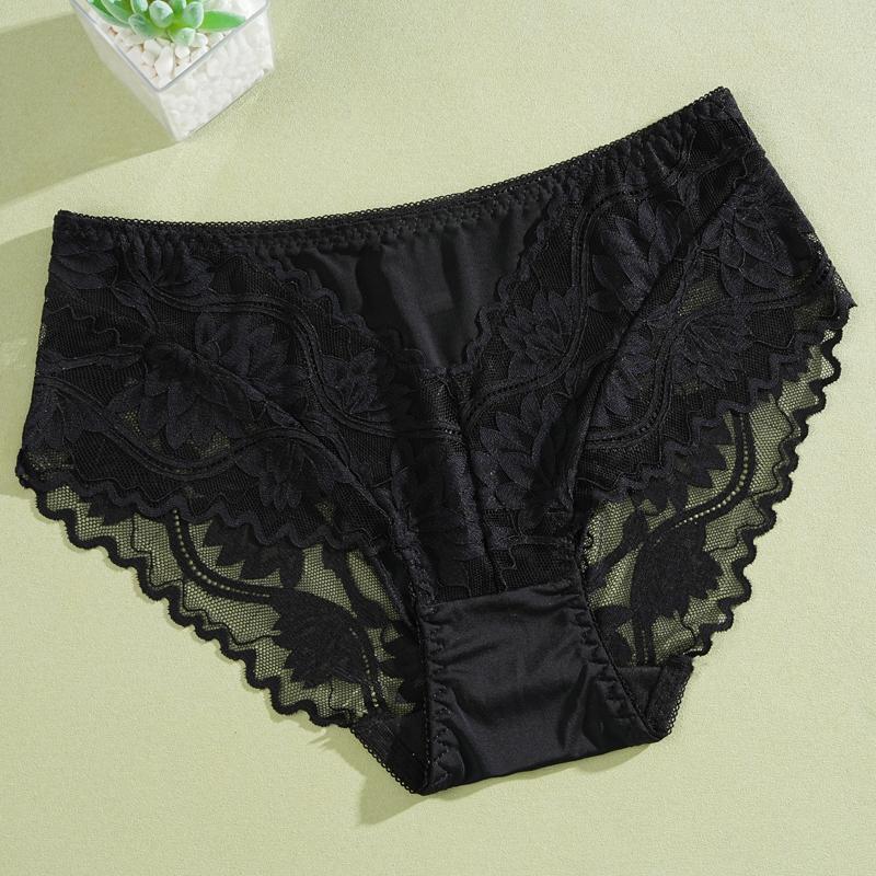 1 Stück Damen High Waist Übergröße Spitze Unterwäsche, Modisch, Atmungsaktiv, Weich und Bequem Damen Unterwäsche, 5 Farben Zur Auswahl L schwarz