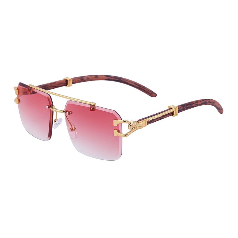 Rahmenlose Retro-Sonnenbrille mit Leopardenmuster für Damen, modische Box-Sonnenbrille mit Holzmaserung für Herren, modischer Trend