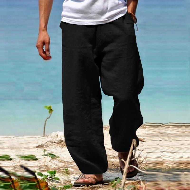 Herren Große Größen Sommer Baumwolle Große Größen Weite Bein Leinenhose Übergroße Joggerhose Männliche Übergröße Lose Hose XL schwarz