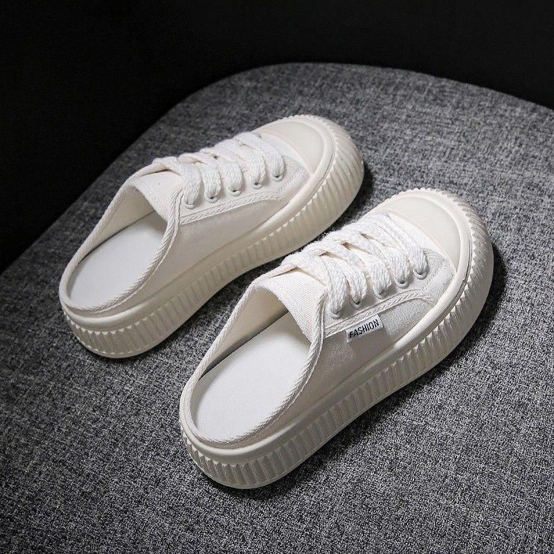 Sommer Halb Hausschuhe Leinwand Schuhe Damen Schuhe Neue Skateboard Schuhe Casual Sneakers 40 weiß