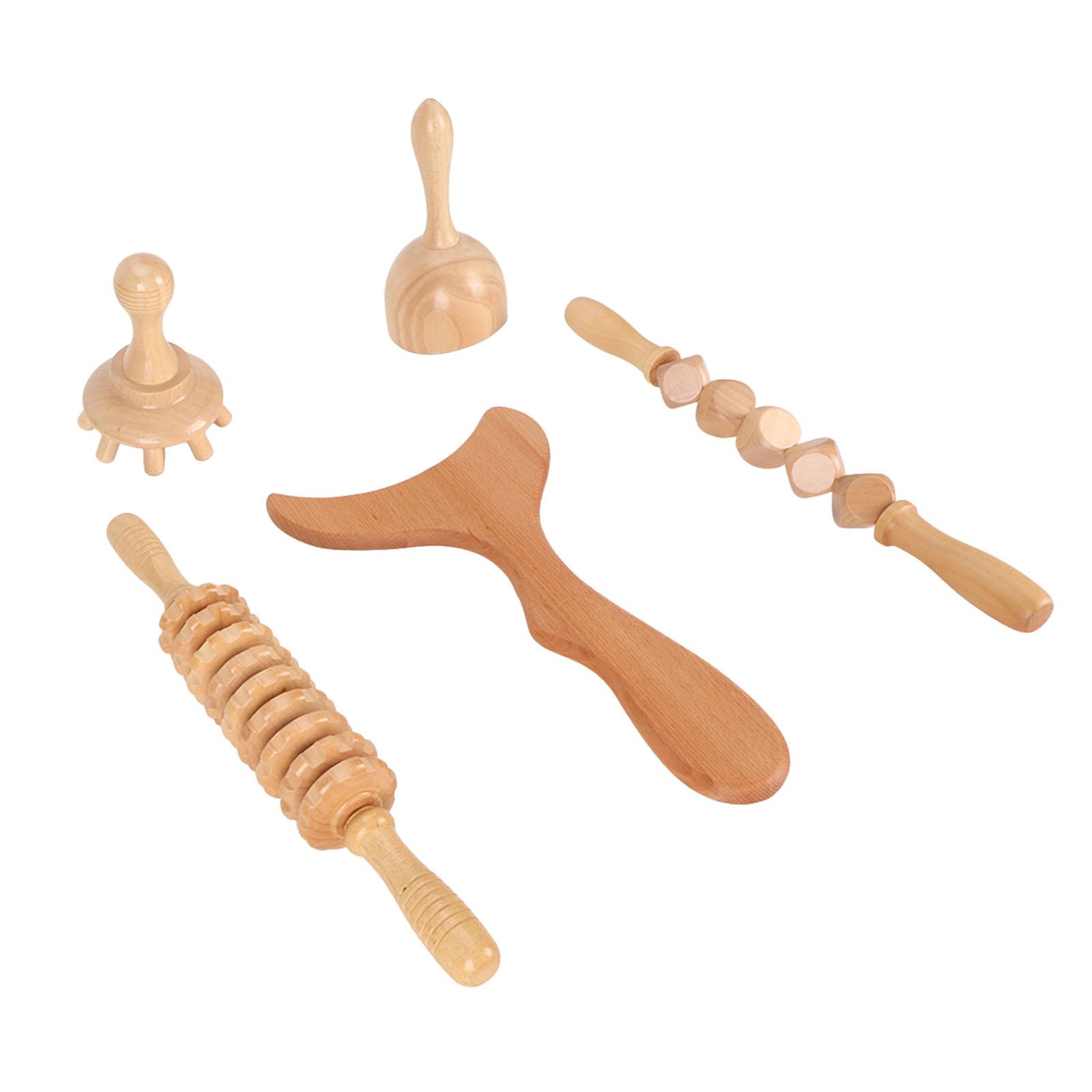 5 in 1 Holz Massage Werkzeug Set Lymphdrainage Gesundheitspflege Körperformung Cellulite Massage
