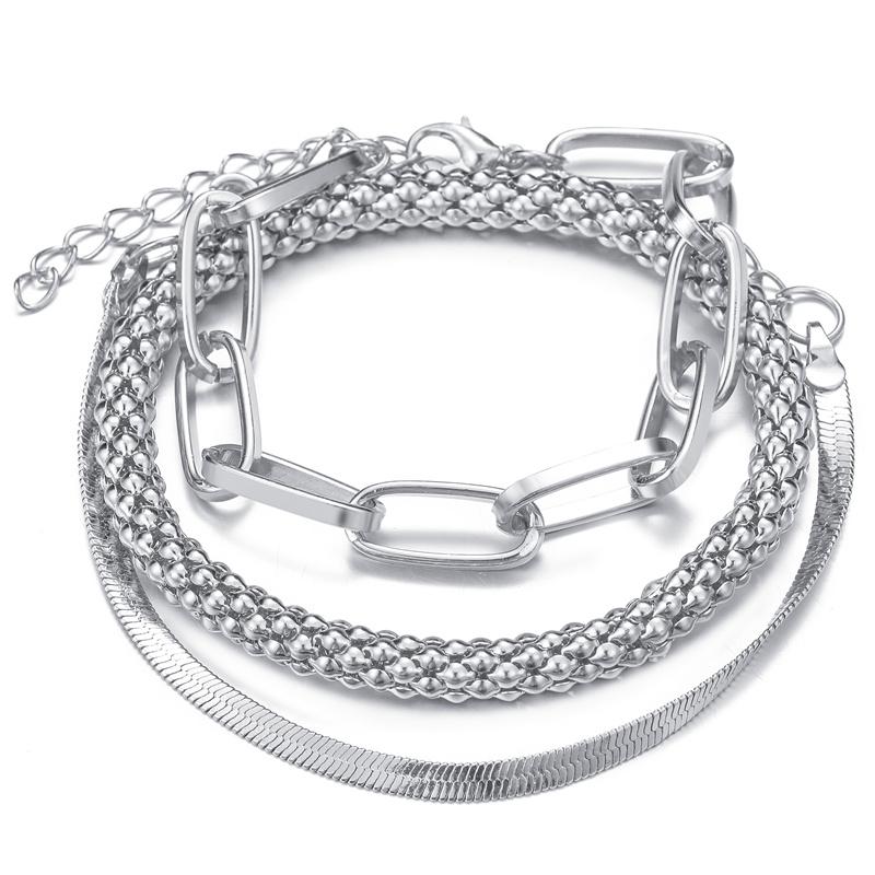 3 Teile/satz Mode Dicke Kette Link Armbänder Armreifen Für Frauen Vintage Schlange Kette Gold Silber Farbe Armbänder Set Punk Schmuck 3PCS/Set silber