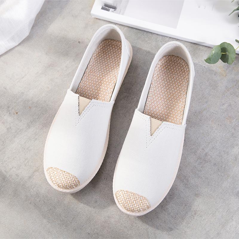 Damenmode Frühling Sommer Casual Flache Schuhe Round Toe Loafers Schuhe Fischer Bootsschuhe Damen Faule Hanfseil Weben Schuhe 36 reine weiße
