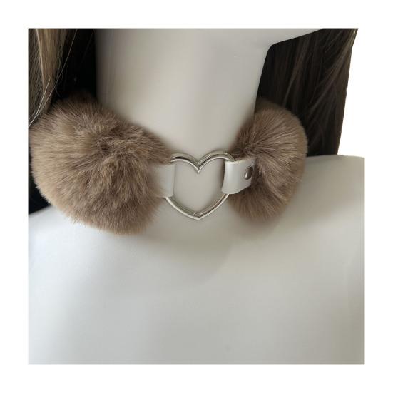 Flauschiges Choker-Halsband Abnehmbare Fuzzy-Halskette Legierung Herz Kunstpelz Choker-Halskette für Damen Herren Alltag Date Partys