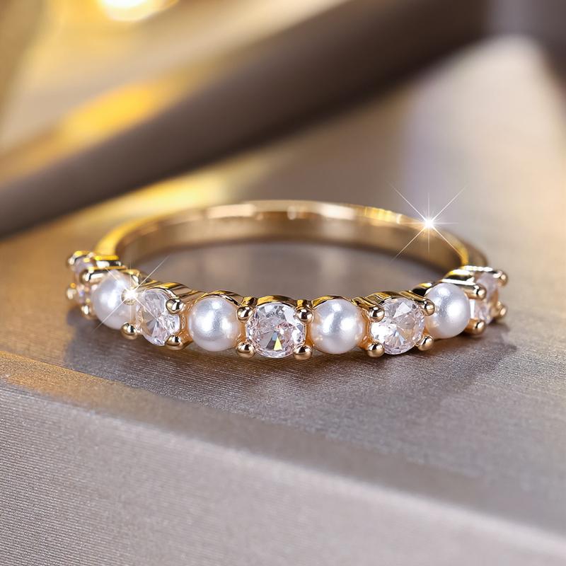 Elegante Nachahmung Perlen Zirkon Ringe für Frauen Charme Gold Farbe Mode Romantische Schmuck 8 gold