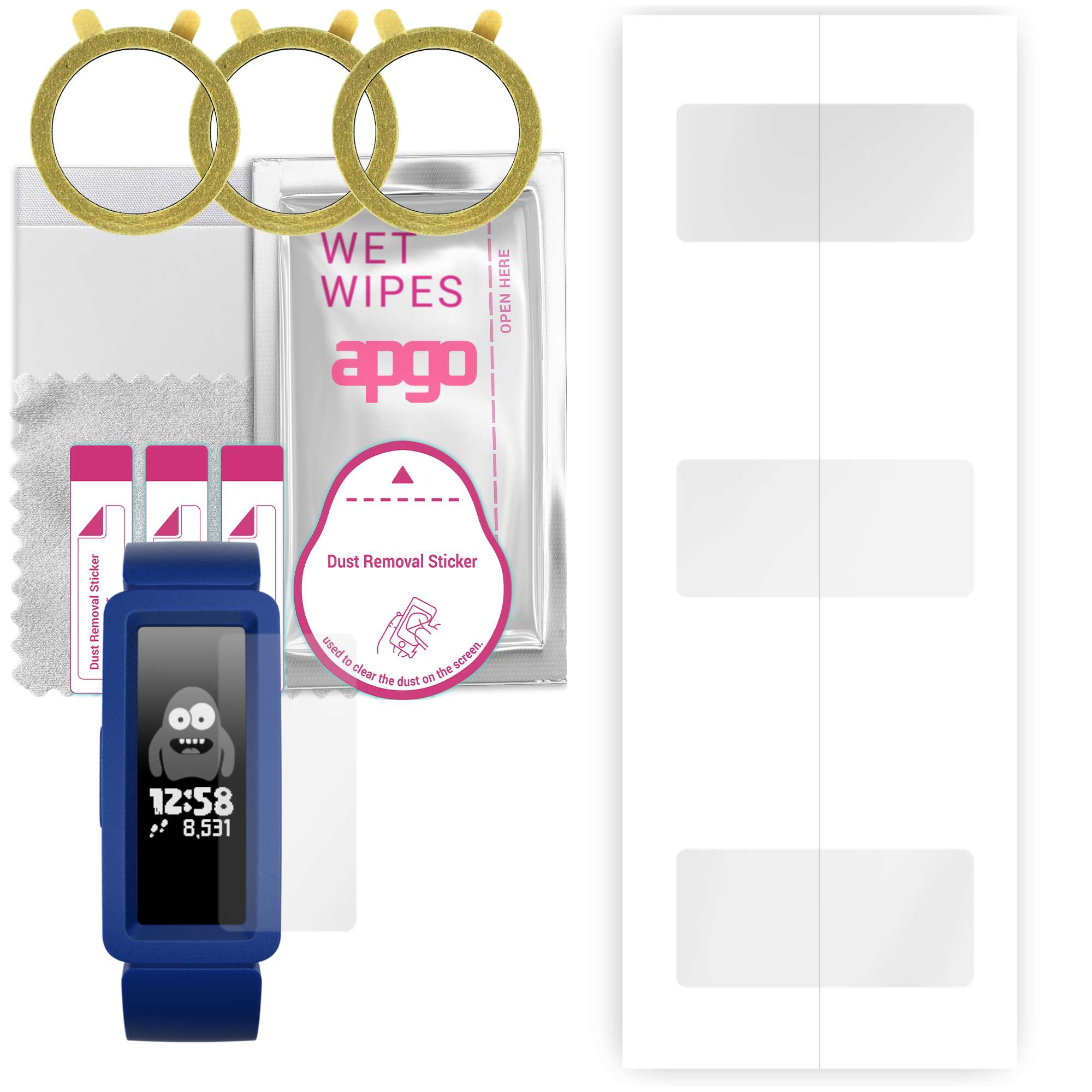 3x apgo Hydrogel Displayschutzfolie für Fitbit Ace 2, Hydrogelfolie, mit Positionierungsschicht, einfache Montage