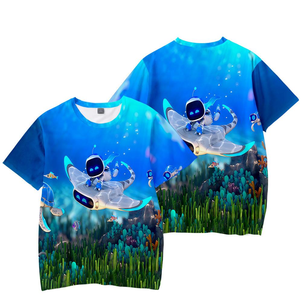 14 Farben Astro Bot Anime Damen Herren T-Shirts Cartoon Gedruckt O-Ausschnitt Übergroß Kurzärmlig Mode Herrenbekleidung Streetwear XS hellblaue
