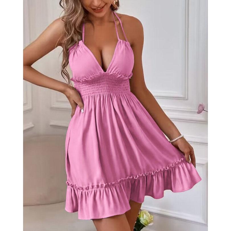 Mode Sommerkleider Sommerkleider für Damen Trendige Boho Blumenmuster Überwurf V-Ausschnitt Ärmellose Sonnenkleider M pink