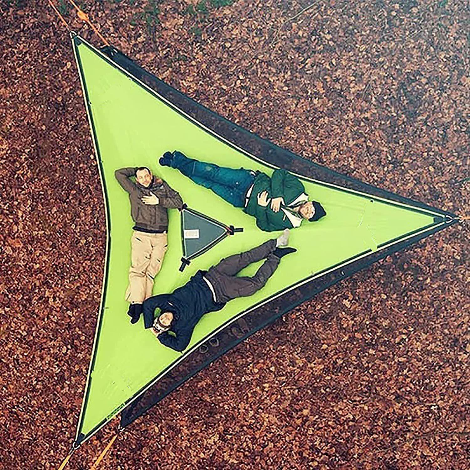 Tragbare Dreieck-Hängematte für Outdoor-Camping, riesige Luft-Camping-Hängematte, Reise-Schlafschaukelbett, Mehrpersonen-Outdoor-Werkzeuge 400*400*400cm