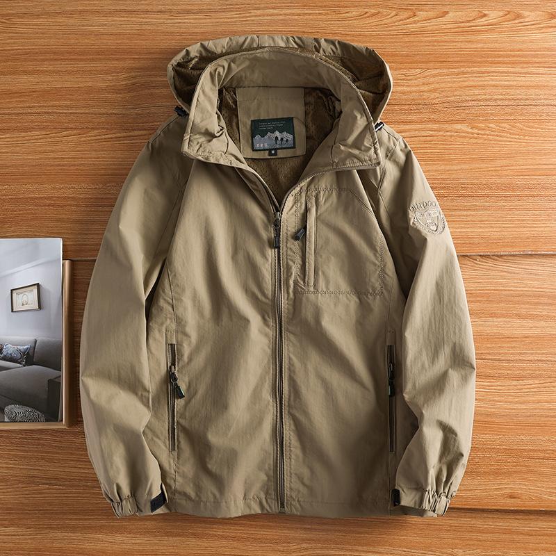 Herren Windbreaker Jacken für Männer Motorradhelm Militärkleidung Wasserdichte Kapuzenjacke Camping Outdoor Wandern Herrenmantel 3XL khaki