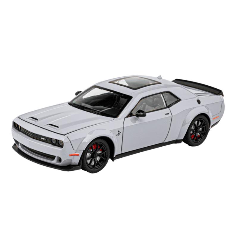 1/24 Dodge Challenger Hellcat Spielzeugauto Druckguss Metallautos Spielzeug Pull Back Hellcat Modellautos mit Sound und Licht Hellc für Kinder weiß