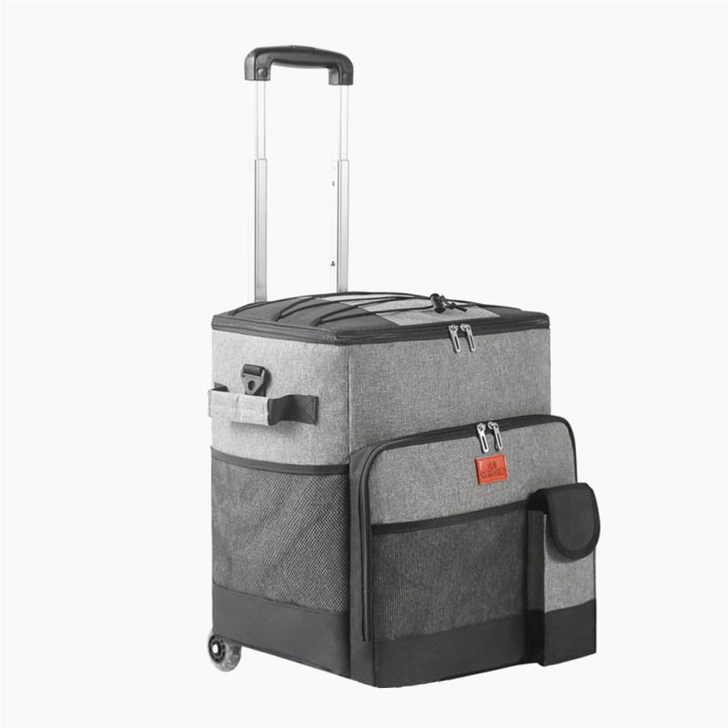 Trolley-Isoliertasche für den Außenbereich, tragbar, für Reisen, Picknick, großes Fassungsvermögen, Oxford-Stoff-Trolley, Eisbeutel grau