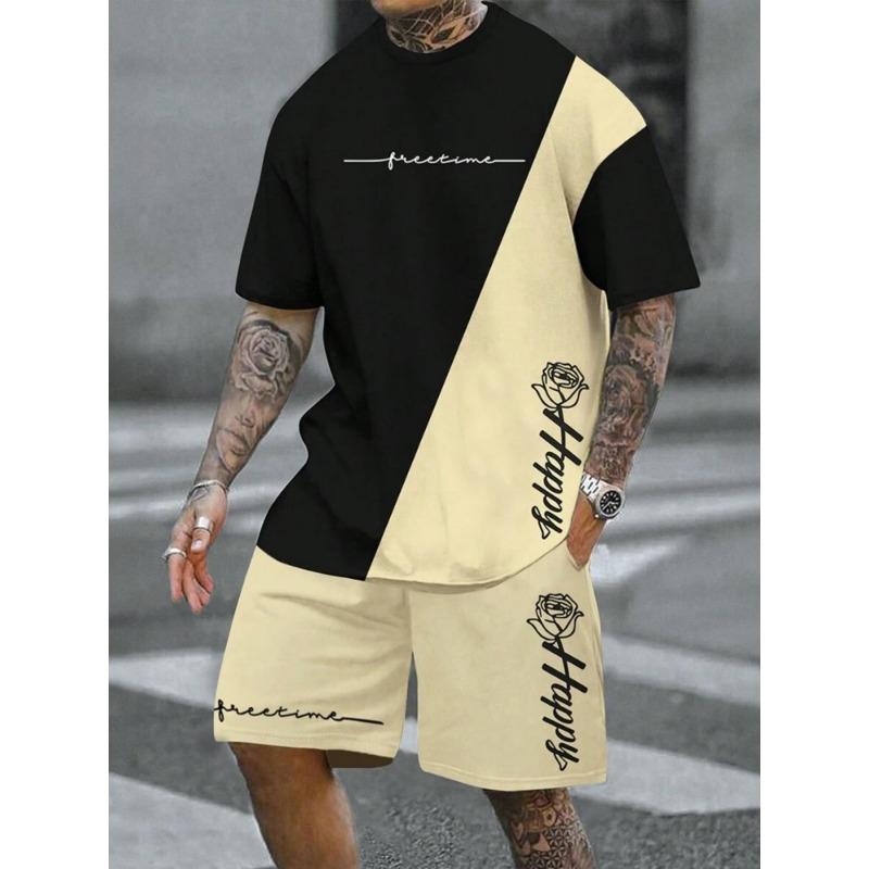 2-teiliges Set mit Kurzarm-Shorts für Herren mit Vintage-Print für den Sommer, lässiges Herren-T-Shirt für den Alltag, Outdoor-Sport, Strandshorts für Herren 4XL