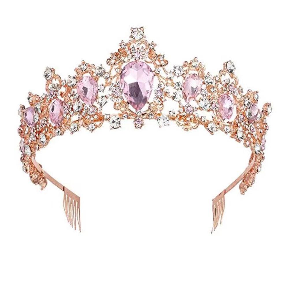 Kristallrosa Krone Brautkrone Hochzeit Barock Königin Golden Große Krone Hochzeitskleid Accessoires Schmuck white