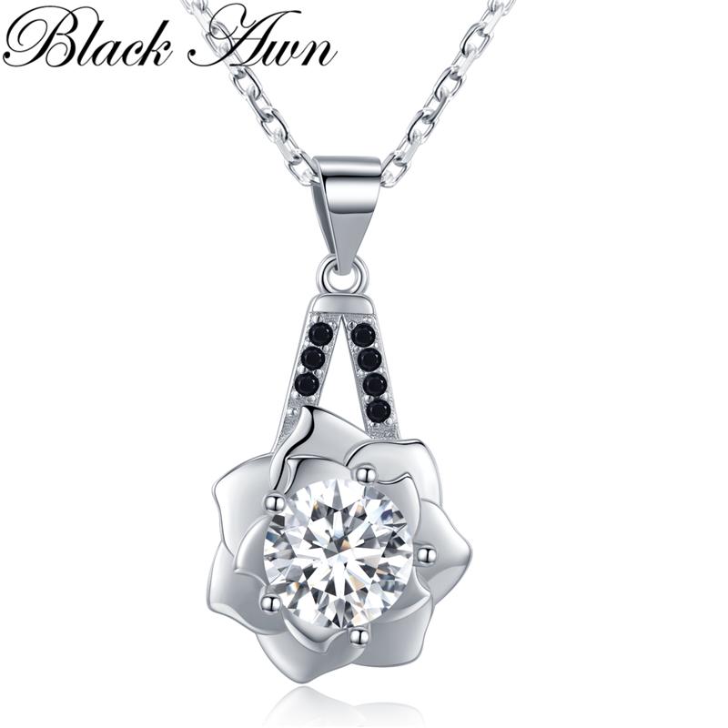 SCHWARZE GRANNE Blumenanhänger Halsketten Schmuck Schwarz Weiß Stein Schmuck für Frauen