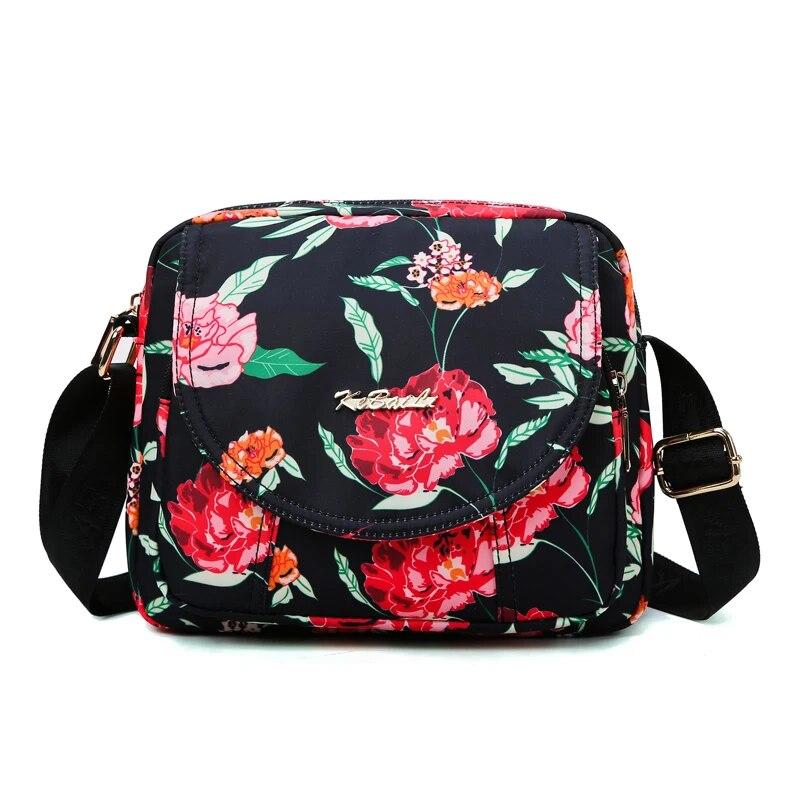 Mode Blume Muster Design Damen Schulter Tasche Multi-tasche Damen Messenger Taschen Mode Hohe Qualität Nylon Frauen Tasche Geldbörse rot