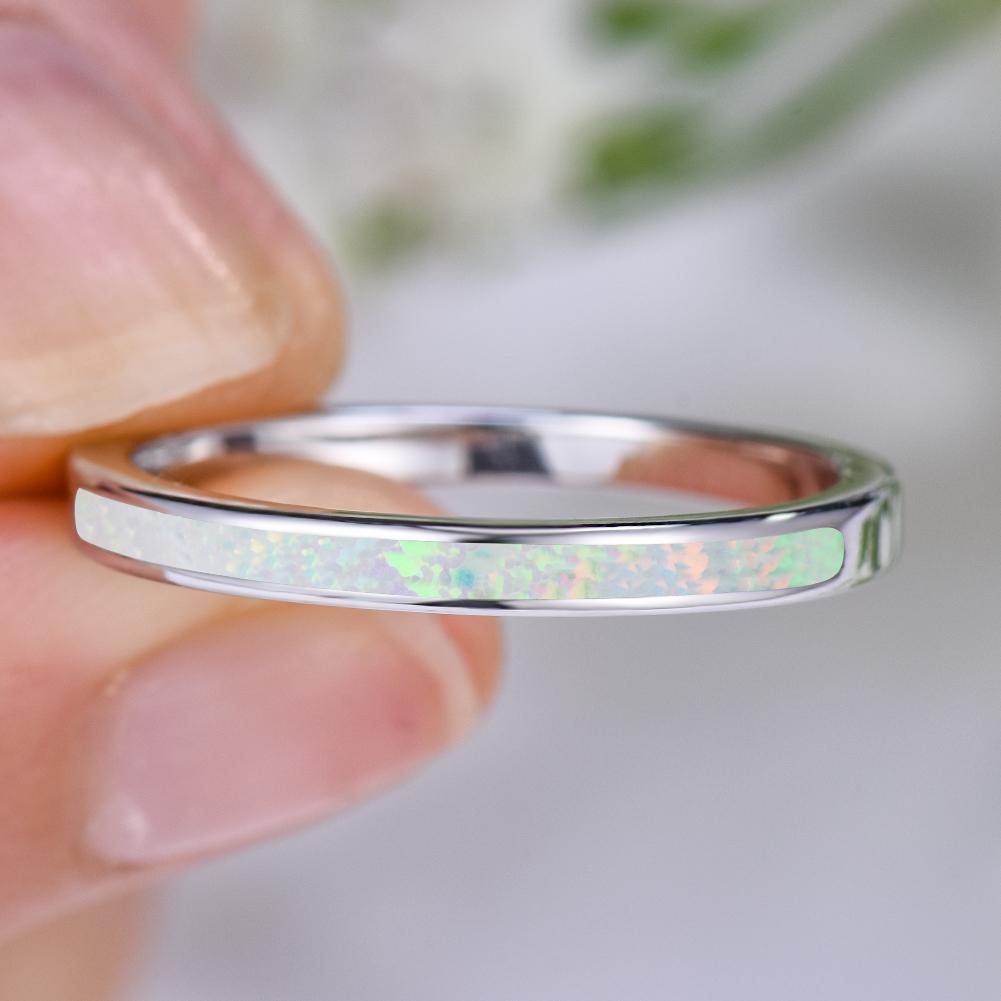 Damen-Ring, schlicht, blau/weiß, Feueropal, silberfarben, Versprechen, Liebe, Verlobungsringe 12 weiß