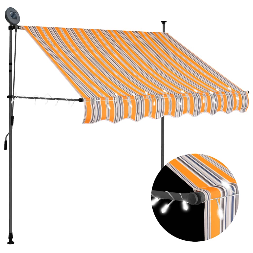 Vidaxl Handaufrollbare Markise mit LED, 200 cm, Gelb-Blau