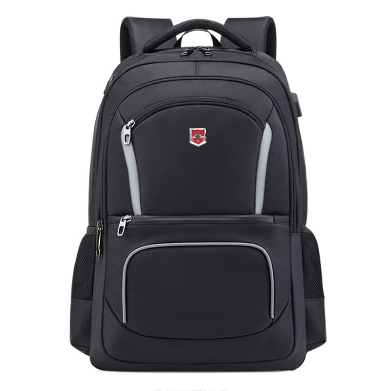 Schweizer neuer wasserdichter Herren-Rucksack 17 Zoll Laptop Schultaschen Mode USB-Lade-Reiserucksack Frauen Mochila Männlich 17 Inches schwarz