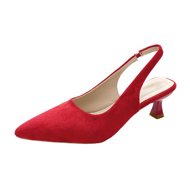 Mode 2025 Mode Slingbacks Damen High Heels Spitzschuh Dünne Absätze Slipper Pumps für Klassiker Flache Alltagskleider Sandalen Zapatos 36 rot