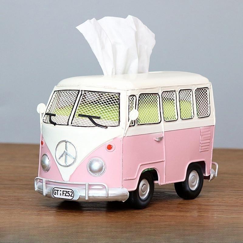 Vintage Eisen Kunst Kreative Industrie Stil Bus Taschentuchbox Home Wohnzimmer Desktop Dekoration Restaurant Papier Schubladenbox Dekoration rosa