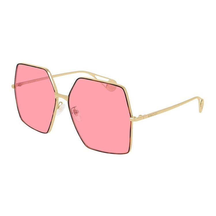 Gucci Brillen Serie Markenlogo Design Metall Unregelmäßige Form Sonnenbrille Damen Sonnenbrille GG0536S Dust Bag+Eyeglass Case (Random Color),Pink