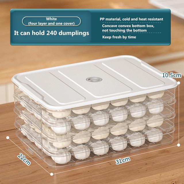 Multilayer Knödel Box Haushalt Lebensmittel Ei Gefrorene Box Wonton Frische-Halten Organisatoren Schnell Einfrieren Kühlschrank Lagerung Box 4 layer weiß