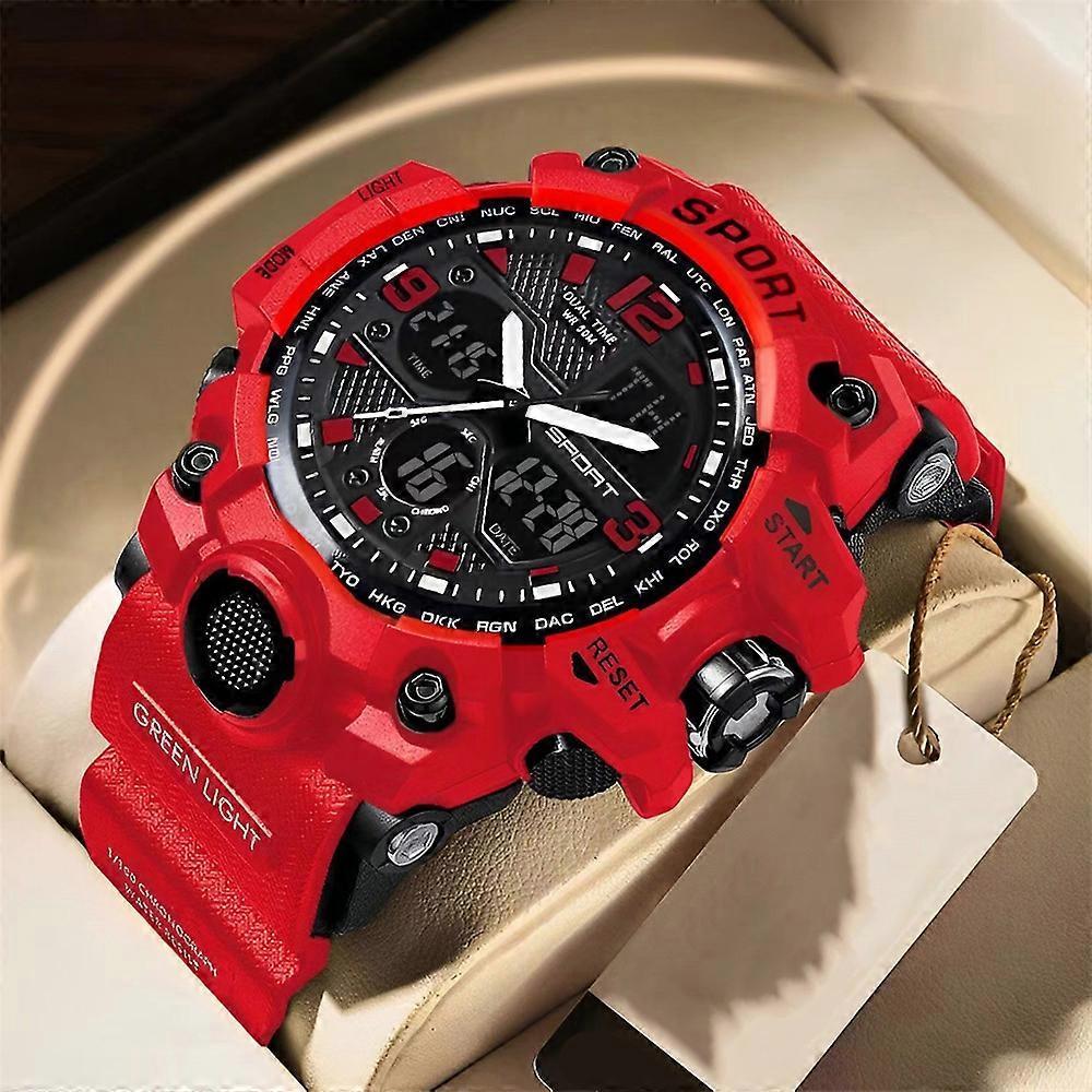 Wasserdichte Herrenuhr Sport Militärisch Analog Quarz Digital Armbanduhren rot