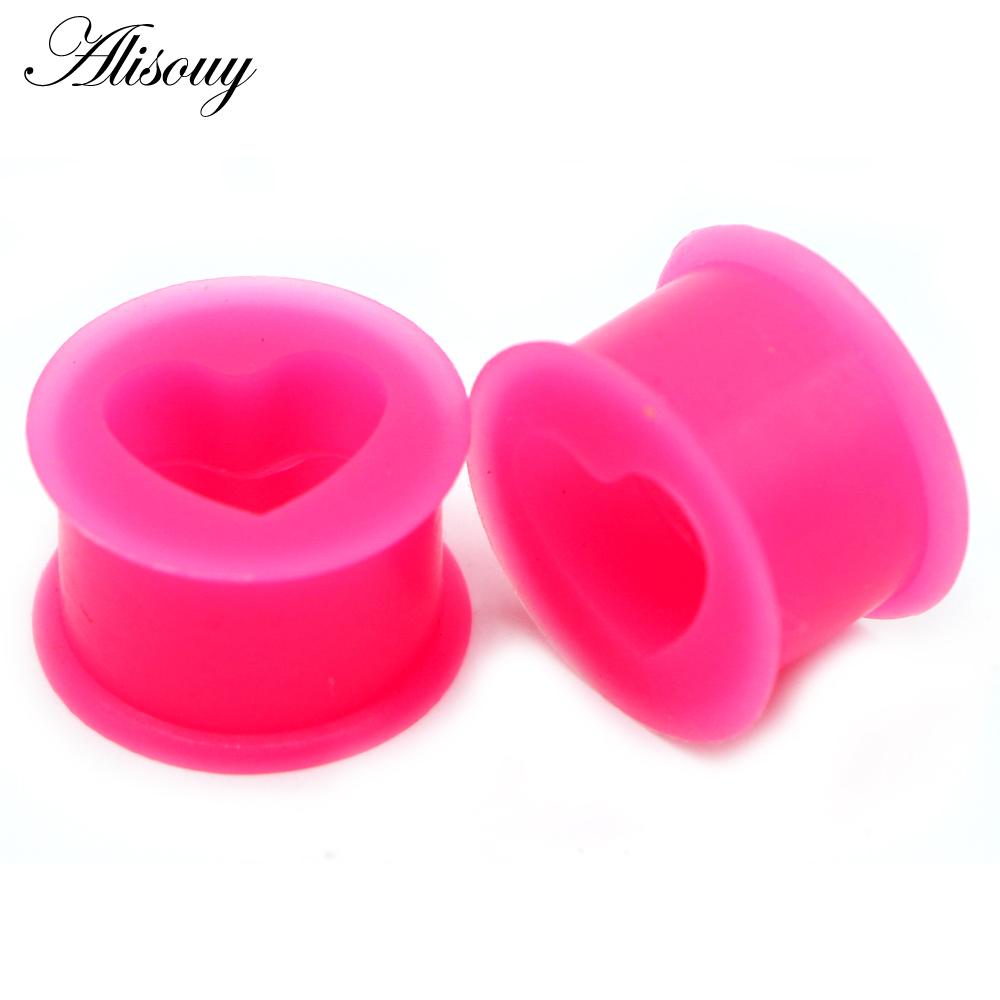 2 Stück Silikon-Ohrstöpsel und Tunnel in Herzform, flexible Ohrstöpsel, Ohr-Expander, Tunnel, Ohrringe, Messgeräte, Körperschmuck, Piercings 4mm rosa