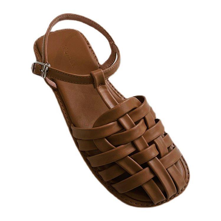 Damen Gladiator Sandalen 2024 Neue Sommer Damen Casual Trend Flache Sandalen Mode Elegant Weben Bequeme Sandalen Alias 40 dunkelbraune